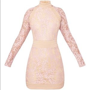 Dusty Pink Lace High Neck Bodycon Dress